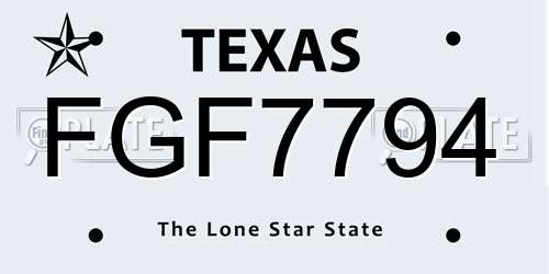 FGF7794 Texas License Plate