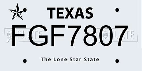FGF7807 Texas License Plate
