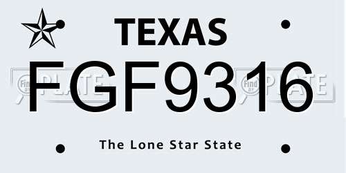 FGF9316 Texas License Plate