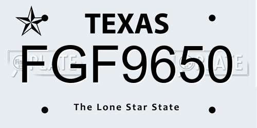 FGF9650 Texas License Plate