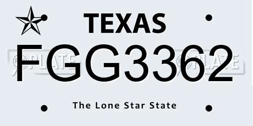 FGG3362 Texas License Plate