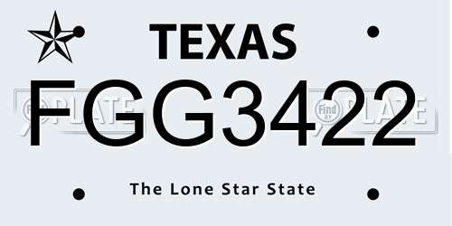 FGG3422 Texas License Plate
