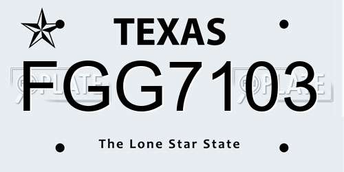 FGG7103 Texas License Plate