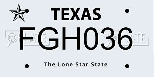 FGH036 Texas License Plate