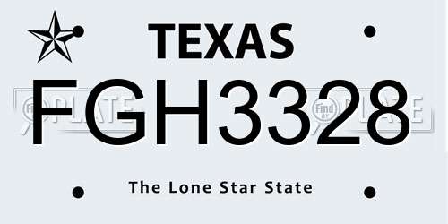 FGH3328 Texas License Plate