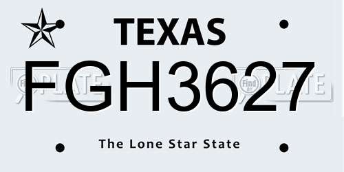 FGH3627 Texas License Plate