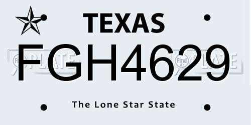 FGH4629 Texas License Plate