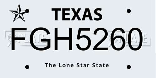 FGH5260 Texas License Plate