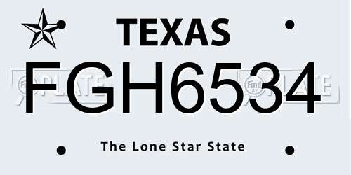 FGH6534 Texas License Plate