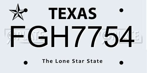 FGH7754 Texas License Plate