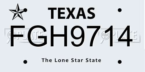 FGH9714 Texas License Plate