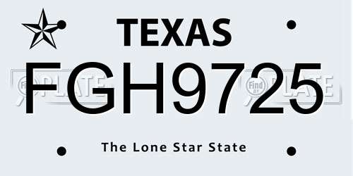 FGH9725 Texas License Plate