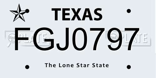 FGJ0797 Texas License Plate