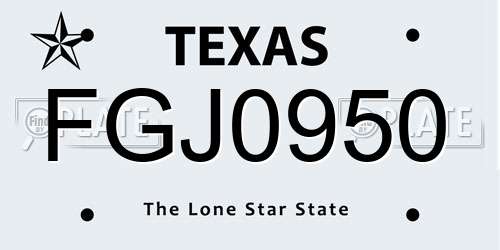 FGJ0950 Texas License Plate