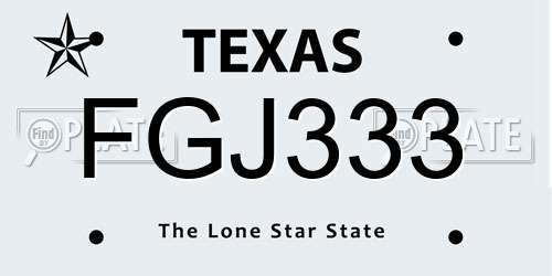 FGJ333 Texas License Plate