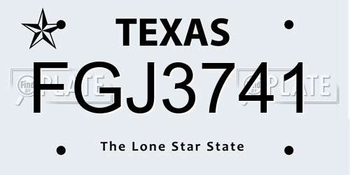 FGJ3741 Texas License Plate