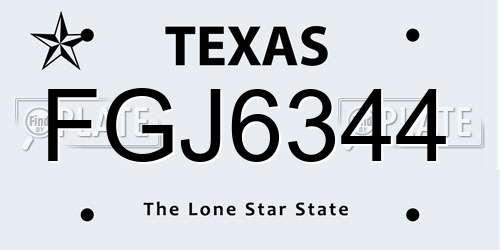 FGJ6344 Texas License Plate