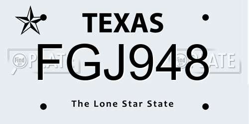 FGJ948 Texas License Plate