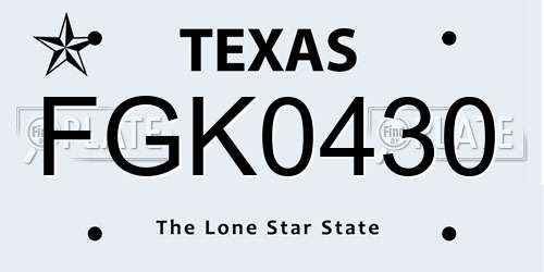 FGK0430 Texas License Plate