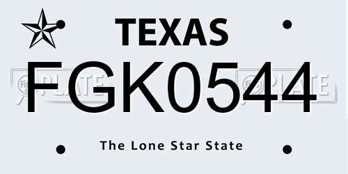 FGK0544 Texas License Plate