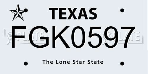 FGK0597 Texas License Plate