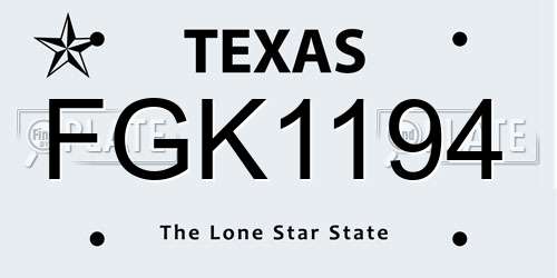 FGK1194 Texas License Plate