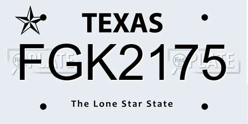 FGK2175 Texas License Plate