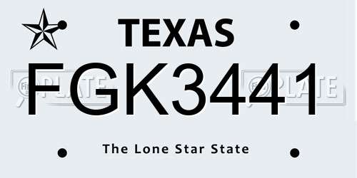 FGK3441 Texas License Plate