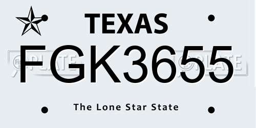 FGK3655 Texas License Plate