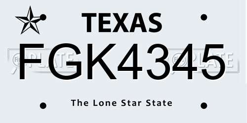 FGK4345 Texas License Plate