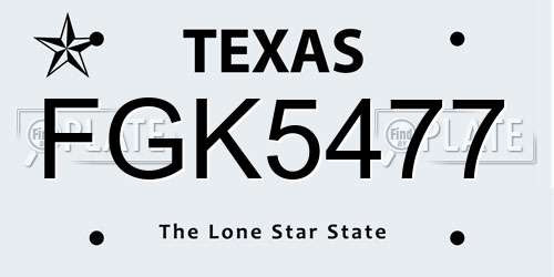 FGK5477 Texas License Plate