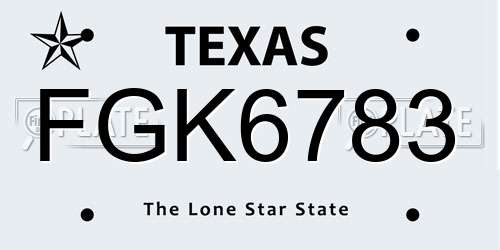 FGK6783 Texas License Plate