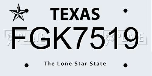 FGK7519 Texas License Plate