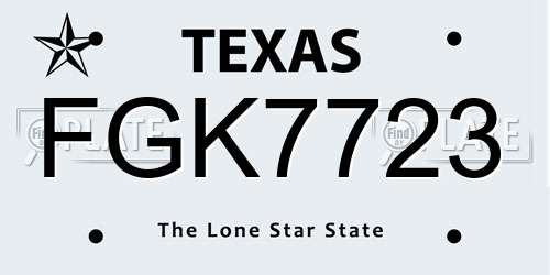 FGK7723 Texas License Plate