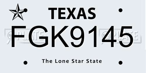 FGK9145 Texas License Plate