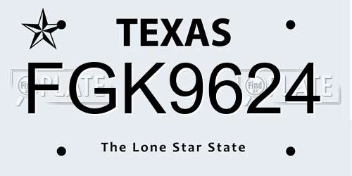 FGK9624 Texas License Plate