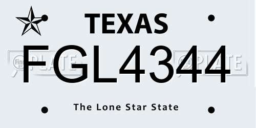 FGL4344 Texas License Plate