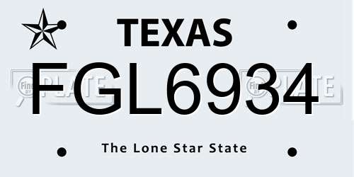 FGL6934 Texas License Plate