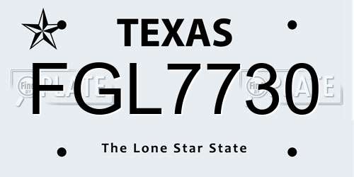 FGL7730 Texas License Plate