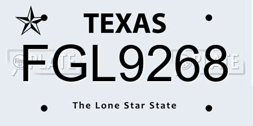 FGL9268 Texas License Plate