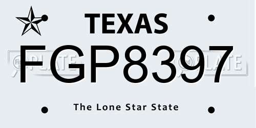 FGP8397 Texas License Plate