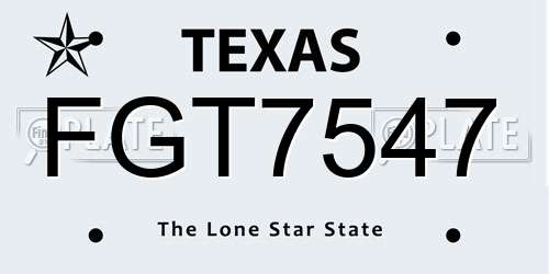 FGT7547 Texas License Plate
