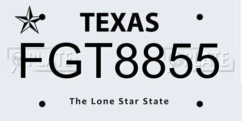 FGT8855 Texas License Plate