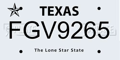 FGV9265 Texas License Plate