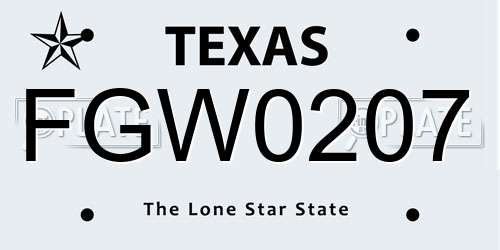 FGW0207 Texas License Plate