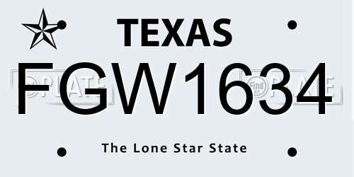 FGW1634 Texas License Plate