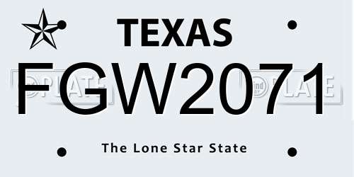 FGW2071 Texas License Plate