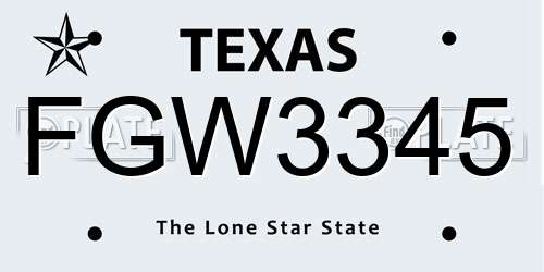 FGW3345 Texas License Plate