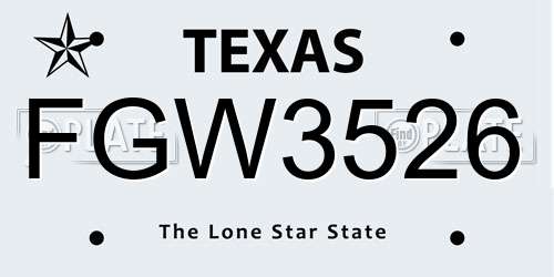 FGW3526 Texas License Plate