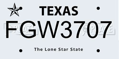 FGW3707 Texas License Plate